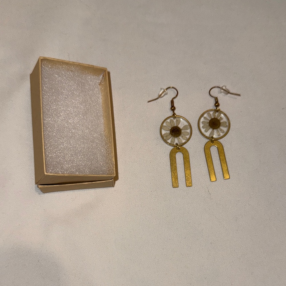 Chic Gold and White Dangle Earrings